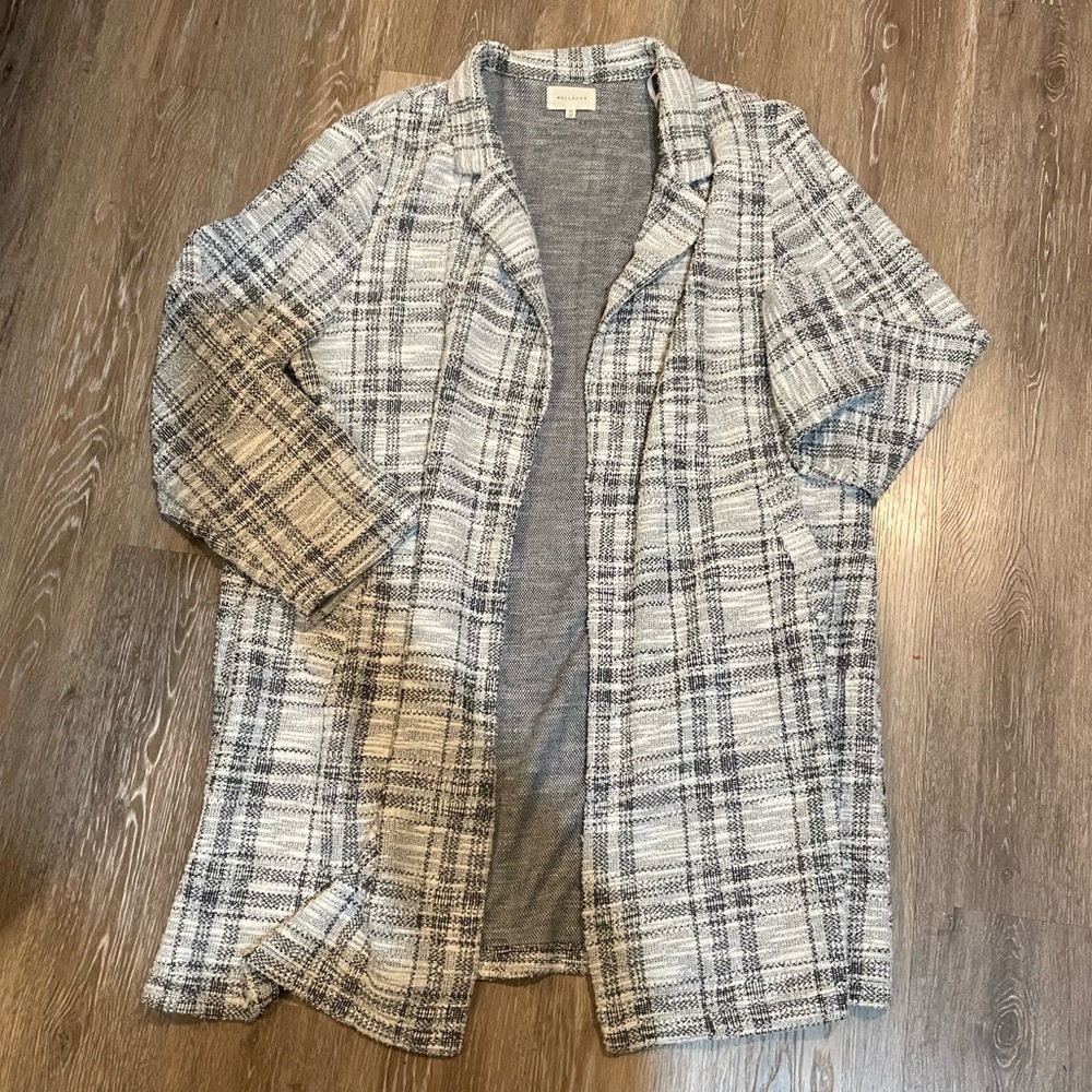 MELLODAY Plaid Open Front Blazer Jacket in Black & White